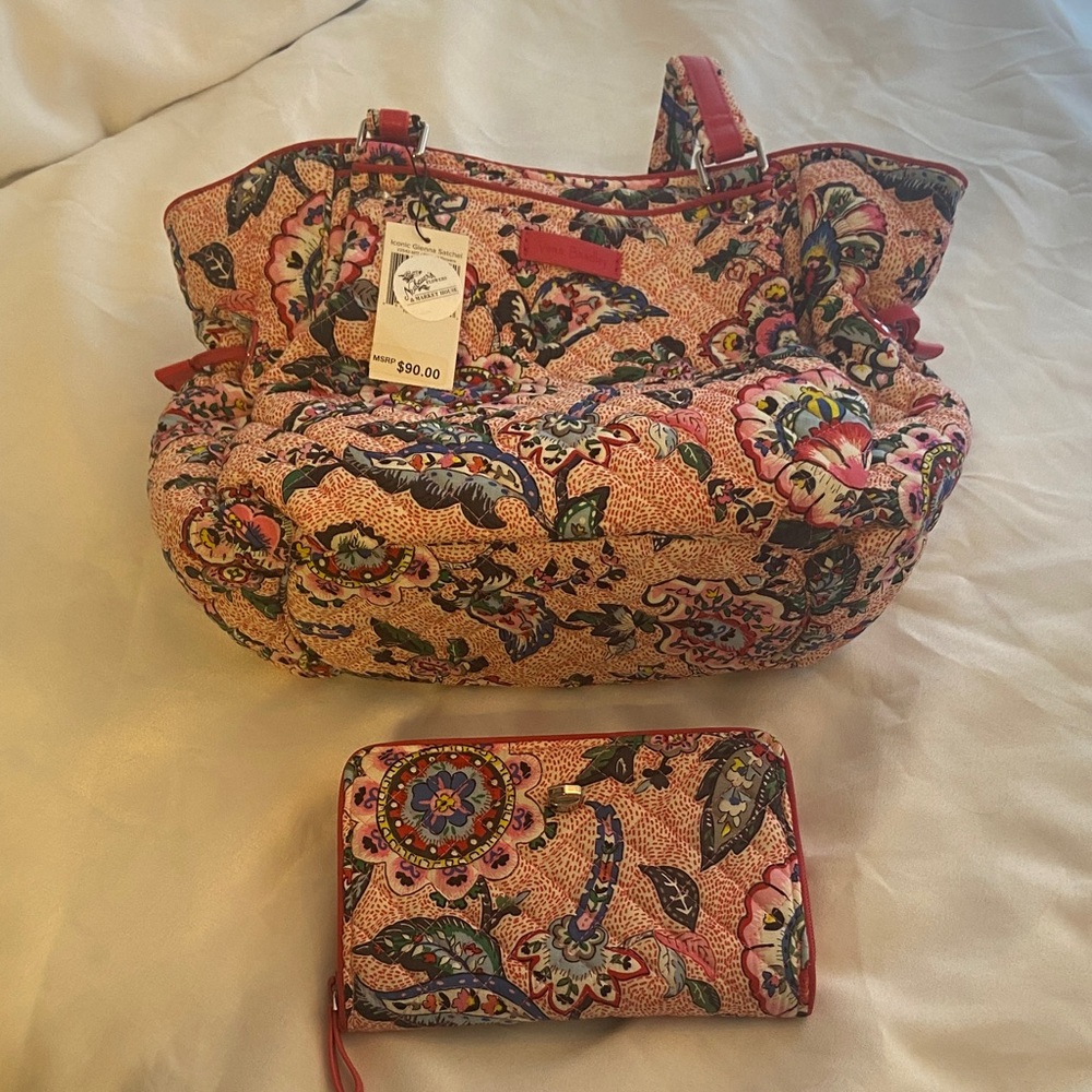 Vera Bradley Pink Floral Shoulder Bag and Wallet